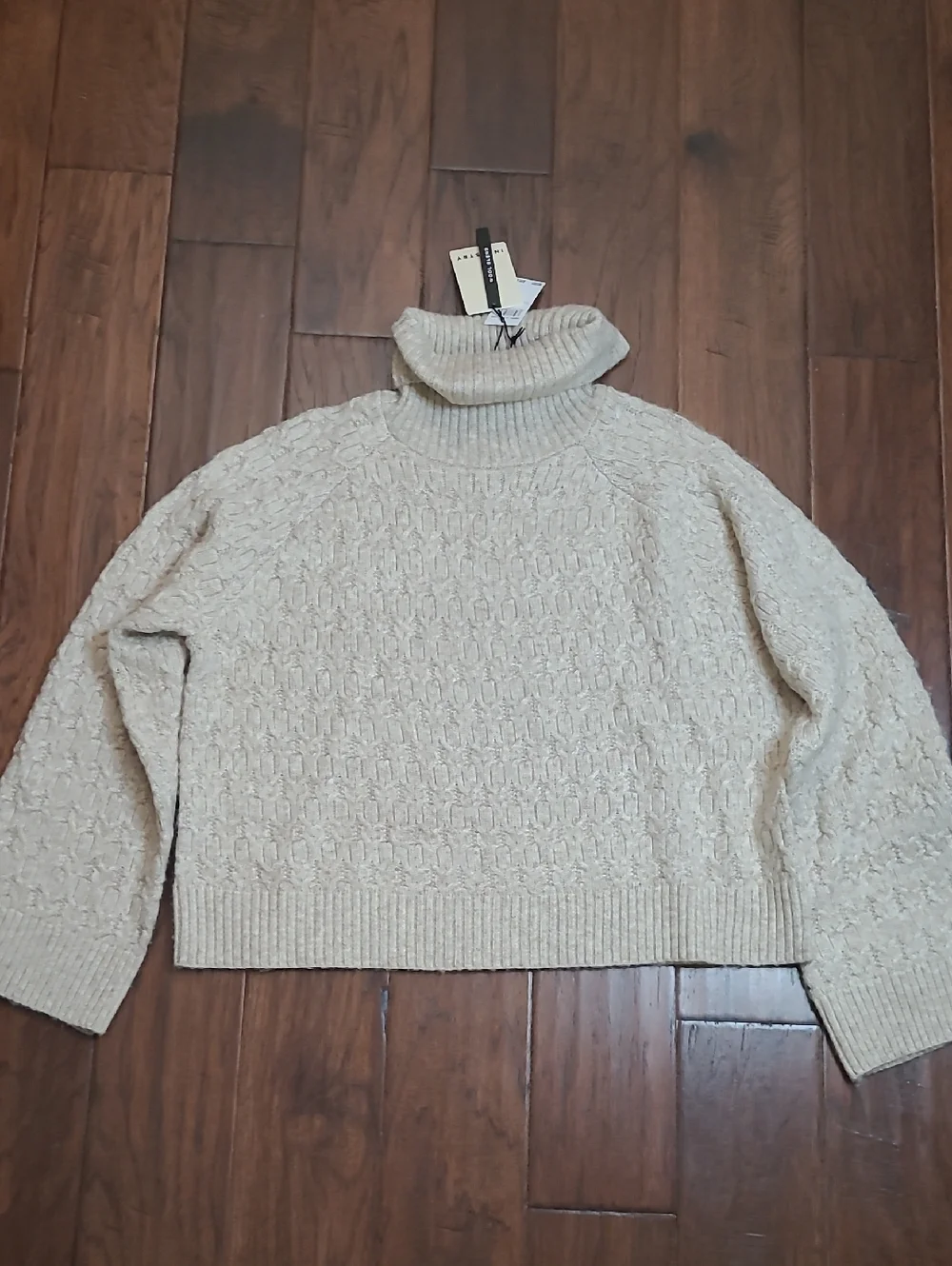 NWT Industry Khaki Cable-Knit Wool Blend Turtleneck Sweater size Large
